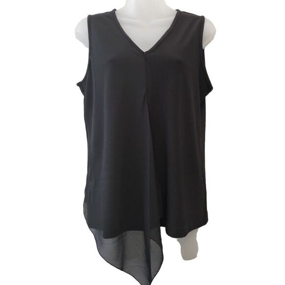 Anne Klein Tops - Anne Klein Layered‎ Chiffon Blouse Top Women's XS Black V-Neck Mixed-Media NEW